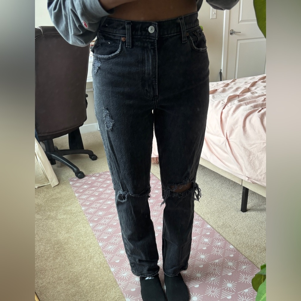 Abercrombie & Fitch Black Distressed Straight Leg Jeans